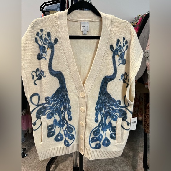Anthropologie Maeve V-Neck Peacock Sweater Vest, SMALL NWT - Picture 2 of 4